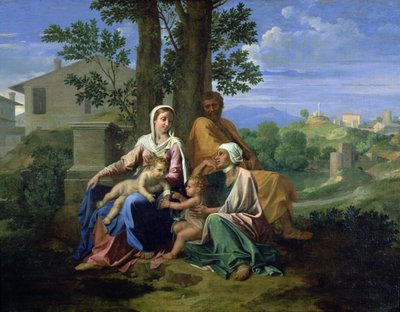 De Heilige Familie met Johannes, Elizabeth en de jonge Johannes de Doper door Nicolas Poussin