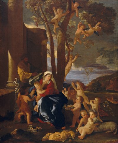 De Heilige Familie met Sint Johannes de Doper door Nicolas Poussin