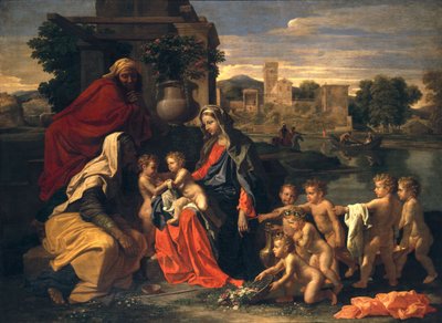 De Heilige Familie met de jonge St. Johannes de Doper en St. Elizabeth door Nicolas Poussin