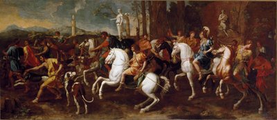 De jacht van Meleagre. Helden van de Griekse mythologie die beroemd is tijdens de jacht op het everzwijn van Calydon. Schilderij door Nicolas Poussin door Nicolas Poussin