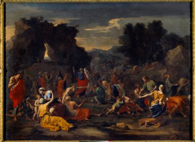 De Israëlieten verzamelen manna in de woestijn door Nicolas Poussin