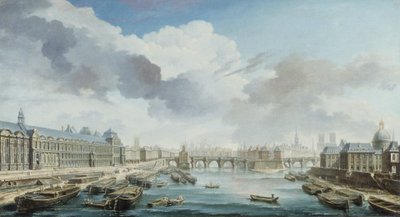 Het Louvre, Pont-Neuf en Collège des Quatre-Nations, nu het Institut de France, gezien vanaf de Pont Royal door Nicolas Raguenet