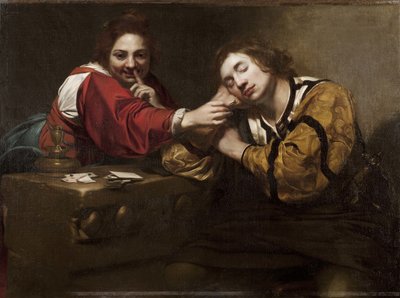 Slaper gewekt door een jonge vrouw met een brandende lont door Nicolas Regnier