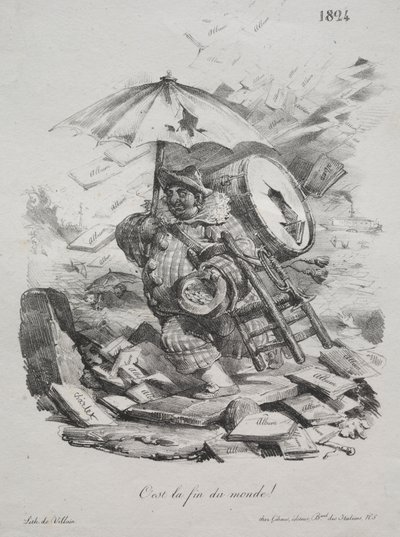 Lithografische Schetsen: Het is het Einde van de Wereld! (frontispice) door Nicolas Toussaint Charlet