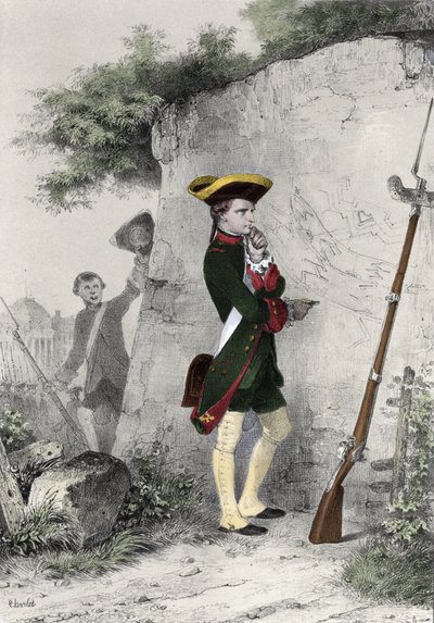Napoleon I Bonaparte op de militaire school van Brienne in 1783. Gravure door Charlet, 19e eeuw door Nicolas Toussaint Charlet