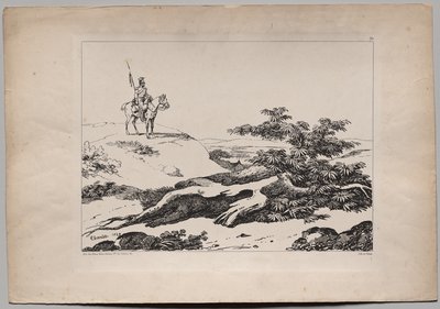 Soldaat op Paard in Landschap door Nicolas Toussaint Charlet