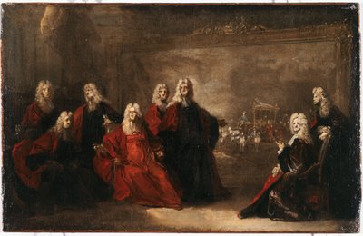 Schets voor de schepenen die de aankomst van de Infanta vieren door Nicolas de (workshop) Largilliere