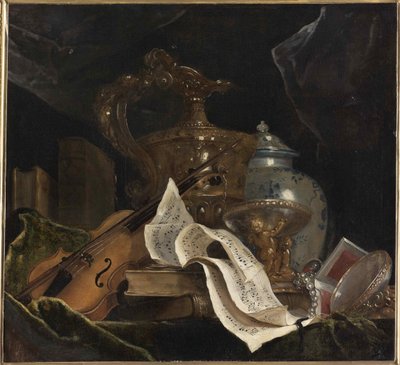 Stilleven met muziekinstrument, 1695-1700 door Nicolas de Largillière