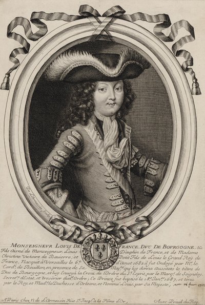 Gegraveerd portret van Lodewijk, hertog van Bourgondië (1682-1712) door Nicolas de Larmessin