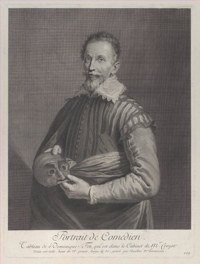 Portret van een komiek: portret van Francesco Andreini met een masker, 1729-40 door Nicolas de Larmessin