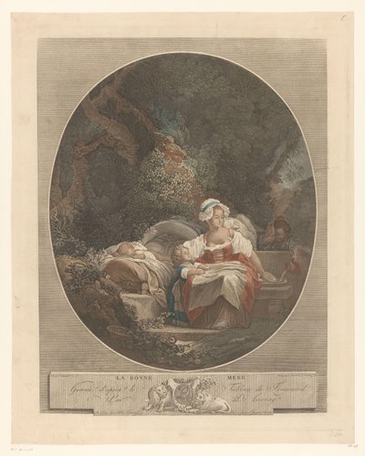 Moeder met kinderen in een landschap (title on object) door Nicolas de Launay (goudsmid)