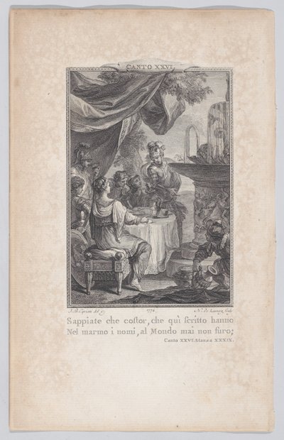 Canto 26, Stanza 39, uit Orlando Furioso, 1774 door Nicolas de Launay