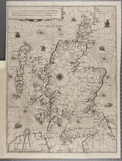 Kaart, uit De Navigatie van Koning James V, Rond Schotland, de Orkney-eilanden en de Hebriden of Westelijke Eilanden: Onder leiding van die uitstekende piloot Alexander Lindsay door Nicolas de Nicolay