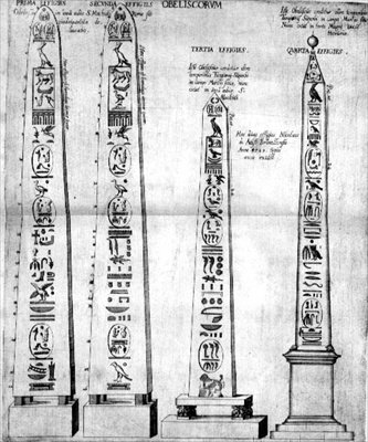Egyptische obelisken met hiërogliefen door Nicolaus van Aelst
