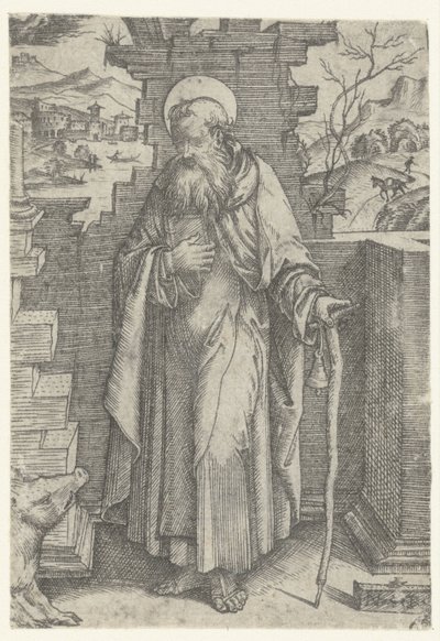 Heilige Antonius de Grote met taukruis en varken door Nicoletto da Modena