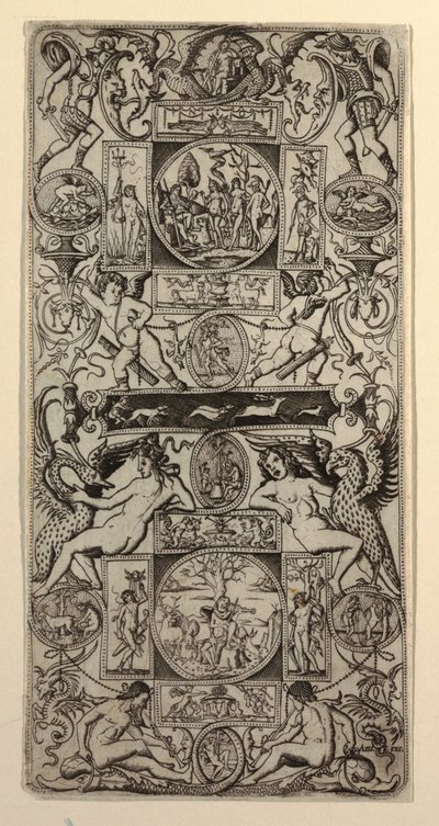 Ornamentpaneel met Orpheus en het Oordeel van Parijs door Nicoletto da Modena