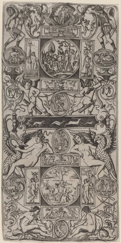Ornamentpaneel met Orpheus en het Oordeel van Parijs door Nicoletto da Modena