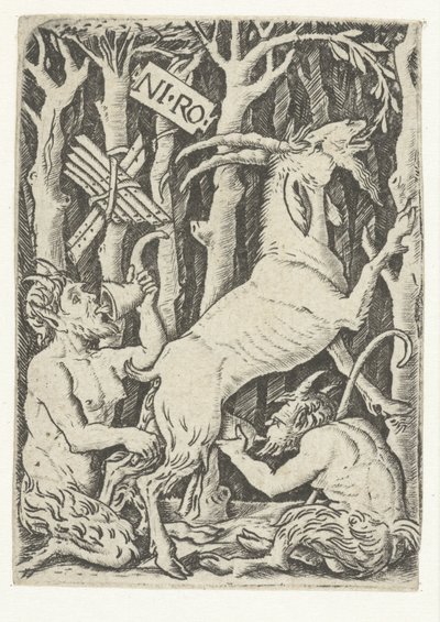 Twee satyrs drinken melk van geit door Nicoletto da Modena