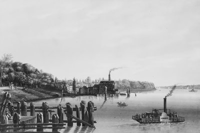 Uitzicht op Hoboken vanaf de Veerboot, ca. 1838 door Nicolino Calyo