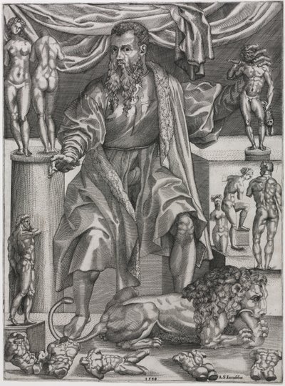 Portret van Baccio Bandinelli met Leeuw door Nicolo della Casa