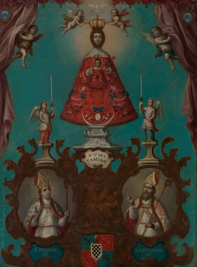 De Maagd van El Camino met St. Fermín en St. Saturnino door Nicolás Enríquez