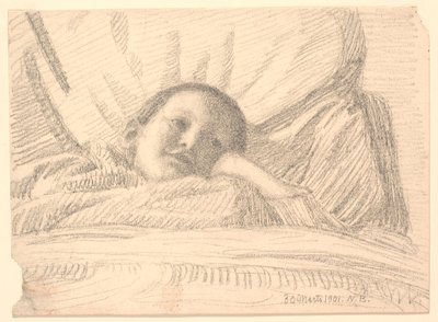 Kind (klein meisje?) dat in bed ligt door Niels Jakob Jakobsen Bjerre