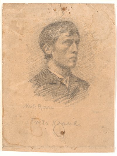 Portret van de schilder Frits Kraul (1862-1935) in 3/4 profiel door Niels Jakob Jakobsen Bjerre