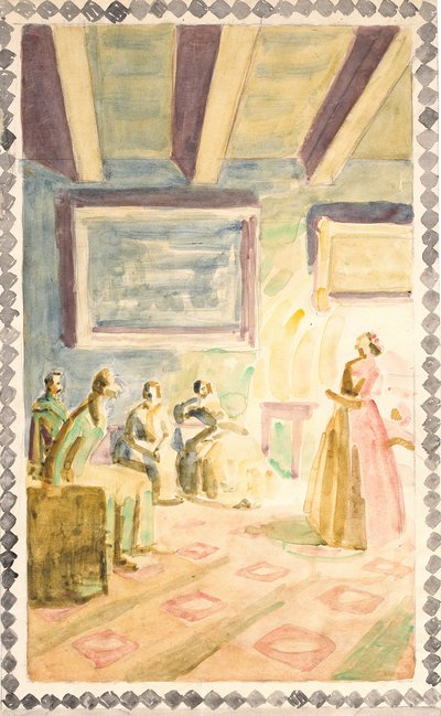 Vijf schetsen voor fresco-decoraties in de H.C. Andersen Herdenkingshal in Odense door Niels Larsen Stevns