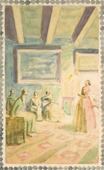Jenny Lind zingt in Weimar voor de familie van de groothertog en H.C. Andersen. Schets voor fresco-decoraties in de H.C. Andersen Herdenkingshal in Odense door Niels Larsen Stevns