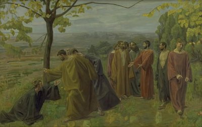 De blinde man langs de weg smeekt Jezus om genade te tonen door Niels Larsen Stevns