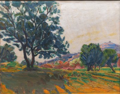 De olijfboomgaard. Met Cagnes op de achtergrond. Tegen het licht door Niels Larsen Stevns