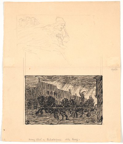 Twee illustratieschetsen voor Sønderjyske Folkesagn, v. F.Ohrt. F.o. Waar je het minst verwacht en f.n. Koning Abel en de touwslagers door Niels Skovgaard