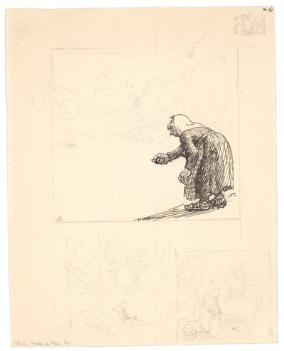 Schets voor "Vilderik Koningszoon en Miseri Meisje" (f.o.) en "De kleine slang" (twee voorstudies f.n.) door Niels Skovgaard