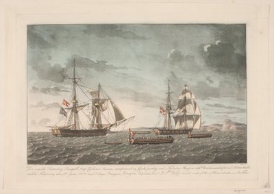 De Engelse cutterbrig Seagull na de strijd met de brik Lougen, 19 juni 1808 door Niels Truslew