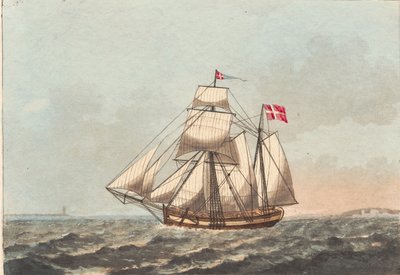 Een Deense Galiot, aan het Zien in de Luwte, met Zijwind door Niels Truslew