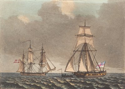 Een Engelse kaper inspecteert een Deens schip dat opsteekt door Niels Truslew