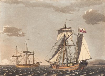 Een vrijloper schip voor anker en een Stettiner galei die wil ankeren door Niels Truslew