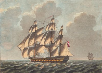 Een Deens Linienschip Zeilend Bijna Voor de Wind door Niels Truslew