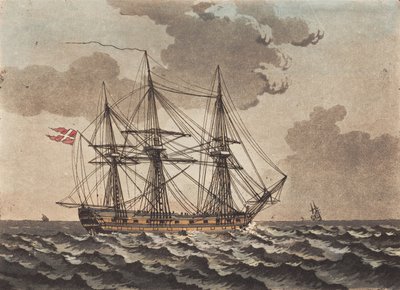 Een oorlogsschip voor anker in een storm door Niels Truslew