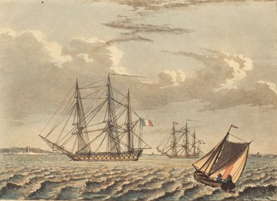Franse Oorlogsschepen voor Anker, en een Boot die Kruist door Niels Truslew