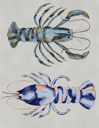 Blauwe kreeften – aquarel door Nikita Jariwala