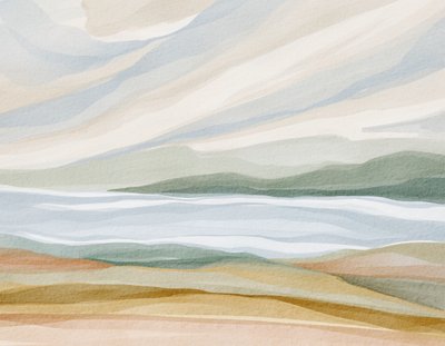 Rustig landschap in aquarel door Nikita Jariwala