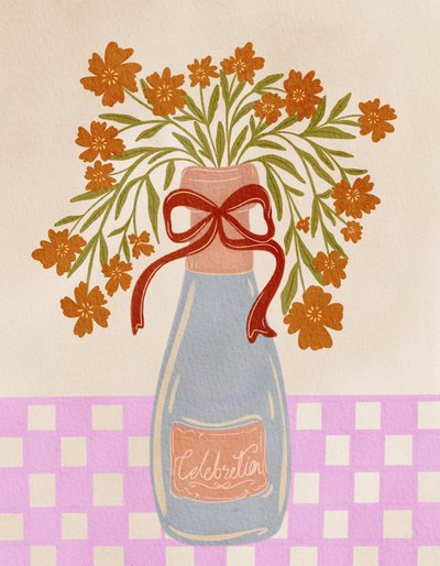 Feestelijke champagnefles met bloemen door Nikita Jariwala