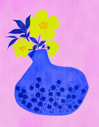 Levendige bloemen in een blauwe vaas door Nikita Jariwala