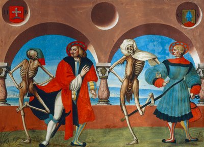 Dood, bourgeois en de koopman uit de Dans van de Dood cyclus door Albrecht Kauw door Niklaus Manuel
