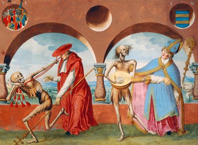Dood, de Patriarch en de Bisschop uit de Dans van de Dood-cyclus door Albrecht Kauw door Niklaus Manuel