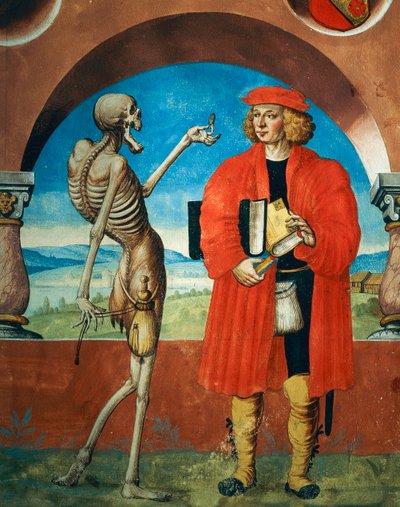Dood met jurist (detail) van Dood, ridder en jurist uit de Dans van de Dood cyclus door Albrecht Kauw door Niklaus Manuel