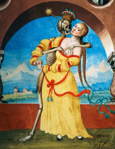 Dood met jonge vrouw (detail van Dood, weduwe en jonge vrouw uit de Dodendans cyclus door Albrecht Kauw) door Niklaus Manuel