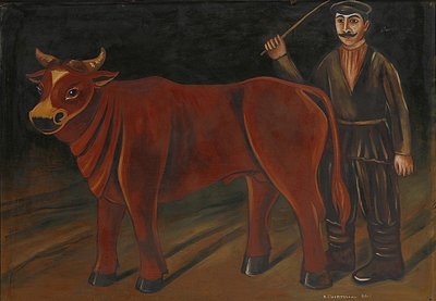 Boer met stier door Niko Pirosmani