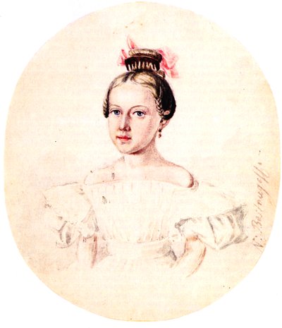 Portret van Olga Annenkova, dochter van Decembrist Iwan Annenkow, 1836 door Nikolai Alexandrovich Bestuzhev